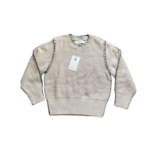 Elizabeth James The Label Knit Sweater – Cream with Black Stitching, Size Large - Picture 1 of 4